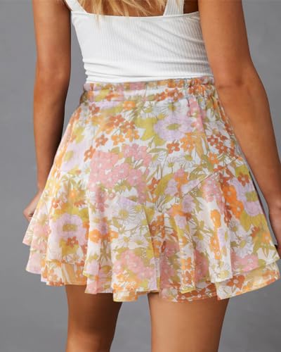 Image of Aoudery Flowy Shorts for Women Casual Boho Floral Skorts Ruffle Mini Skirts Running Tennis Butterfly Chiffon Shorts