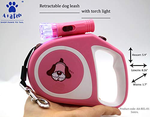 Image of A+a Pets Leash with Torch for Pet (5 metres, Black), Black, Extra Large, 90 g