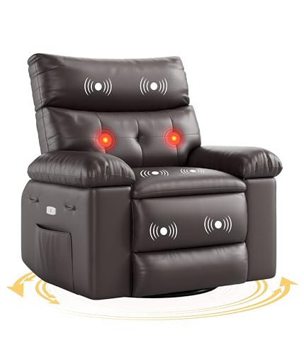Image of GarveeHome Swivel Massage Chair, Power Rocking Recliner Chair with Vibration and Heating, Overstuffed Faux Leather Single Sofa Chair, Rocking Glider Chairs for Living Room