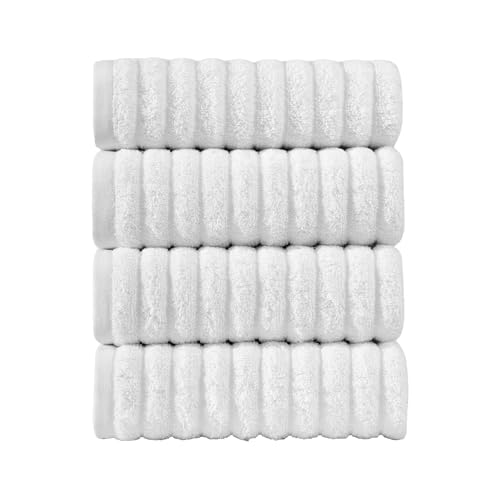 Image of Elegant Comfort Luxury 100% Turkish Cotton Corduroy Ribbed 4 Pack Hand Towel Set 16 x 28 Inch - Absorbent, Super Soft, Quick Dry, Premium Towels for Bathroom, Gym, Spa and Hotel Use, White