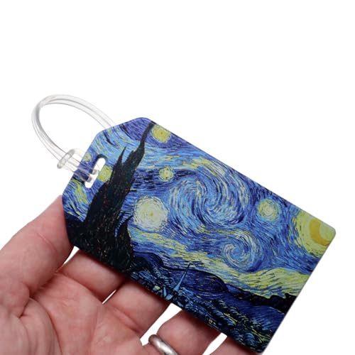 Image of 2 Pack - Starry Night Luggage Tags Heavy Duty for Suitcases & Backpacks - Vincent Van Gogh Bag Tag - Cute & Durable TSA Approved with Loop & Contact Card Business Card Size - Specialist ID