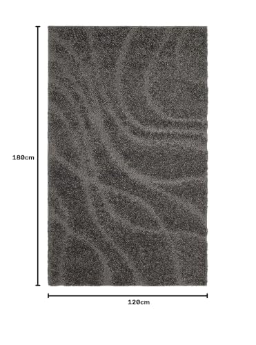 Image of Geometric Wave Shaggy Rectangular Carpet For Living Room,Bedroom,High Low Design Finish Microfiber 1.8 Inch Pile High,4X6 Feet Grey|Grey Color