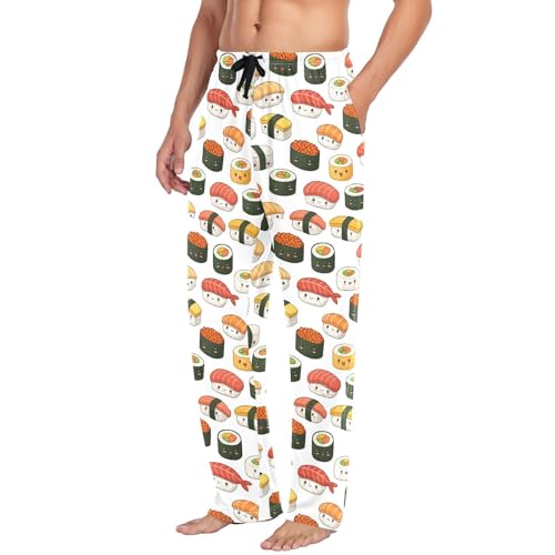 Men's Cute Sushi Pajama Pants with Pockets - Straight Fit Cotton Sleep Bottoms for Lounge & Nightwear#2234