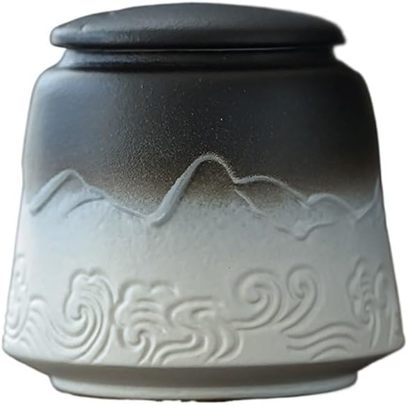 Tea Storage Tank Japanese Kiln-changed Ceramic Tea Cans, Personalized Tea Packaging Cans, Moisture-proof Sealed Storage Cans, Hand-made Relief Cans Multifunctional Storag,A
