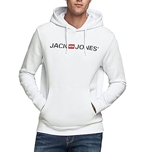 Herren Jack & Jones Corp Logo Sweat Hood Kapuzen Sweatshirt Basic Jumper Reg Fit, Farben:Weiß, Größe Pullover:XL