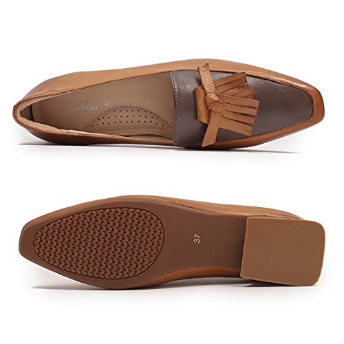 Image of Mona flying Women's Leather Square Toe Penny Loafer Slip on Office Flats