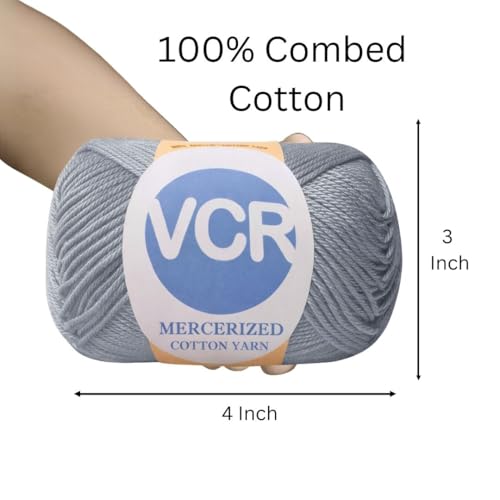 Image of VCR 4 Ply Metallic Grey 100% Mercerized Cotton Yarn, 60 Grams Hank, 190 Meters Length, Cotton Combed Ball, Smooth and Glossy Crochet Yarn for Crochet and Knitting, Pack of 1, Suitable for DIY Crafts