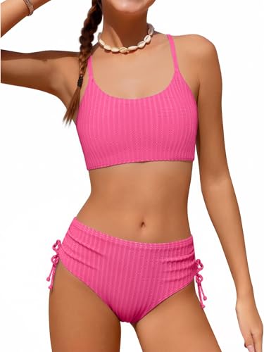 Image of Weixinbuy Girls Swimsuits Summer Bathing Suit for Teens Girls 2 Piece Bikini Set Solid Beach Swimsuit Swimwear for Girls