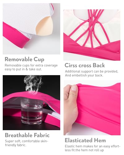 Image of RUNNING GIRL Padded Sports Bras for Women Medium Support, Criss-Cross Back Strappy Sports Bra Gym Yoga Bra with Removable Cups(WX3114Hot Pink,M)