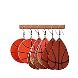 3 Pair Lightweight Glitter Leather Football Earrings Multilayer Leather Football Baseball Basketball Drop Earrings for Women Funny Sports Game Jewelry -Style 5