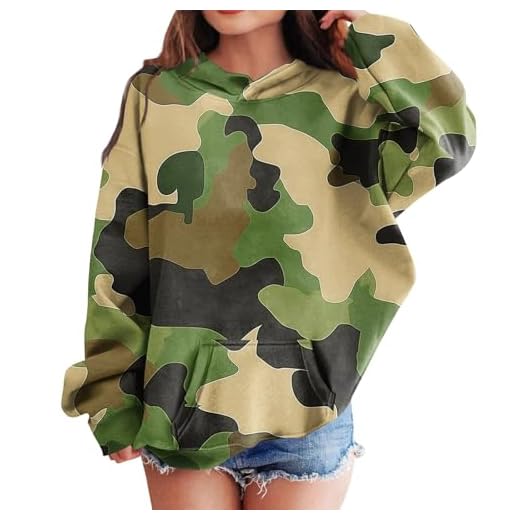 Générique Sweat à Capuche Camouflage pour Filles, Enfant Hoodie Manches Longues Mode Décontractée Automne Hiver Capuche Sweatshirt pour Filles(1-Vert Militaire,8ans-9ans)