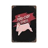 Retro Metal Sign Pork Chop Express BBQ Novelty Sign Aluminum for Outdoor & Indoor 8'x12'