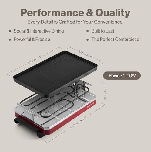 Image of Swissmar Classic 8-Person Raclette Party Grill with Reversible Cast Aluminum Non-Stick Grill Plate /Crepe Top, Indoor Electric Raclette Grill & Griller - Black Grill Plate - Red