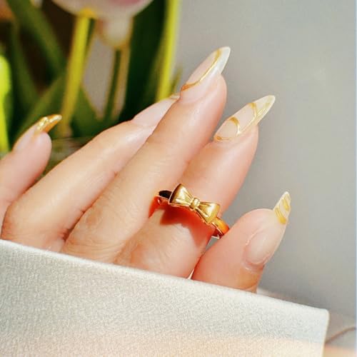 Gold Bow Ring Women 18K Plated Titanium Cute Ribbon Bowtie Knot Stackable Promise Engagement Anniversary Band Minimalist Dainty3
