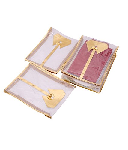 Image of Kuber Industries 3 Piece PVC Shirt Cover Set, Golden