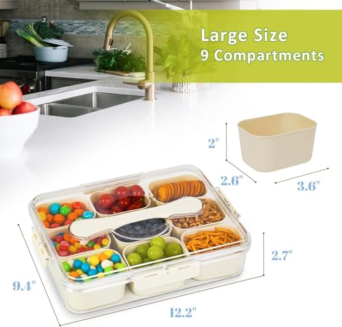 Sivaopa Snack-Box mit Fächern, 9 Fächer Snackle-Box, unterteilte Snack-Schalen, Stretch-Frischhalte-Schalen, Wiederverwendbare Obst-Aufbewahrungsbehälter- Spülmaschinenfest