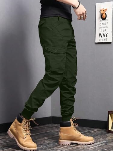 Image of Leriya Fashion Men's Cargo Pants | 6 Pocket Cotton Cargo Joggers for Men | Loose Fit Stylish Pant with Pockets | Casual Baggy Trousers & Streetwear Lower