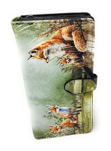 Shag Wear Fox Family Large Wallet for Women and Teen Girls Vegan Faux Leather 7" Green4