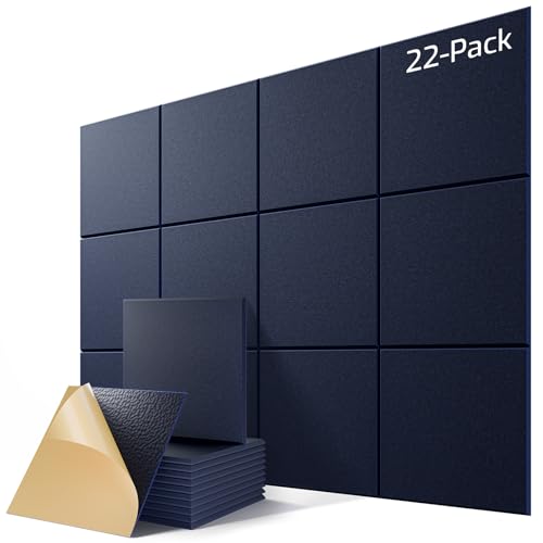 Image of 22 Pack Self-Adhesive Acoustic Panels, 12 inch X 12 inch X 0.4 inch High-Density Sound Proof Foam Panels for Walls, Soundproof Wall Panels for Home & Office (Navy Blue)