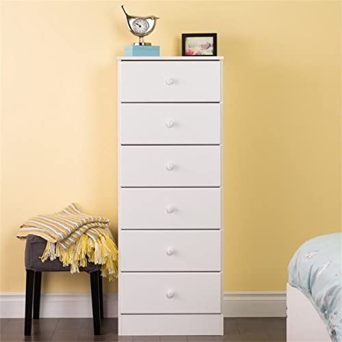 Prepac Astrid 6 Drawer Tall Chest For Bedroom, 16.75" D X 20" W X 52.25" H, White #TOP1