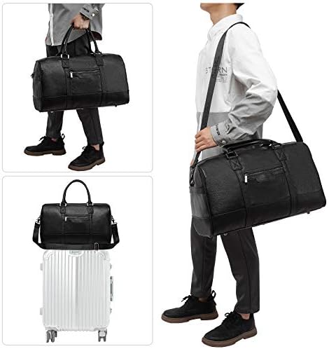 CANTLOR Leather Large Travel Duffle Bag, Black Weekender Overnight Bag Waterproof Leather Tote Bag Travel Bag 7 CANTLOR Leather Large Travel Duffle Bag, Black Weekender Overnight Bag Waterproof Leather Tote Bag Travel Bag