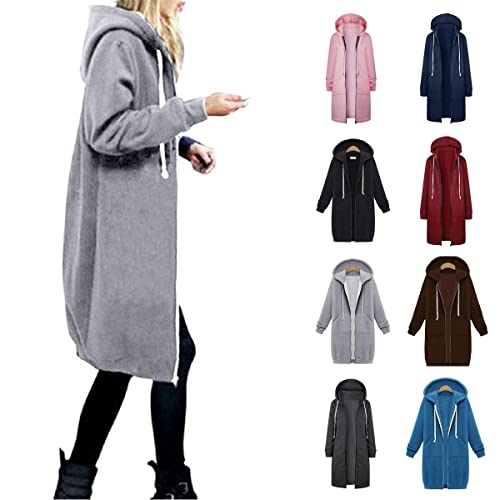 Kubbon Womens Zip Up Hoodies Knee Length Fleece Coats Casual Long Sleeve Hooded Jackets Comfy Tunic Sweatshirts with Pockets2