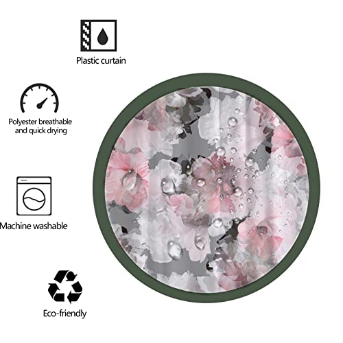 Decoreagy Pink Floral Shower Curtain,Grey White Peony Flower Blossom Shower Curtains Set For Bathroom With 12 Hooks 72X72In, Big Lush Flowers Abstract Art Stall Bath Curtain,Waterproof Fabric #TOP7