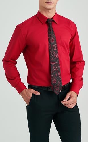 Image of HISDERN Mens Dress Shirt with Tie Pocket Square Set Classic Button Down Shirt Matching Tie Long Sleeve Shirts