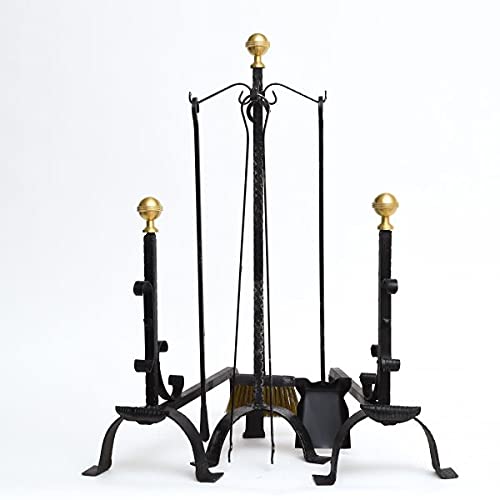 Set accessori camino completo, ferro forgiato con pomo,pesante