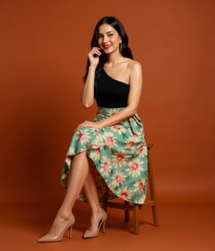 Image of GirlCode Women's Boho Floral Print Wrap Front Self Tie Knot Midi Skirt Women & Girls