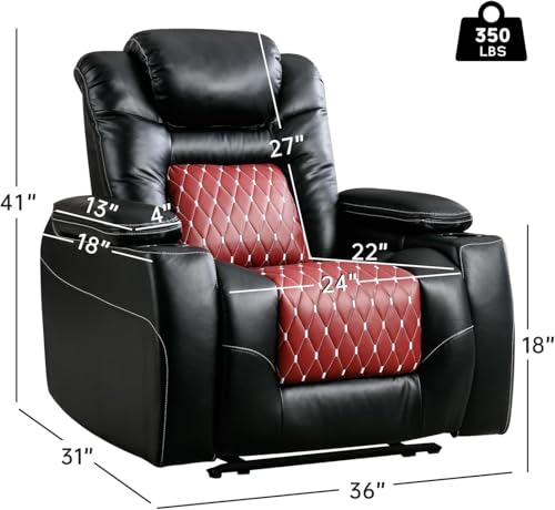 Electric Power Recliner Chair for Home Theater with Adjustable Headrest and Storage (Black/Red)