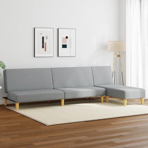 QZZCED Juego de sofás 2 Piezas Tela Gris Claro Sofá Cama 2 en 1 con Chaise Longue Multifuncional y Estructura Sólida