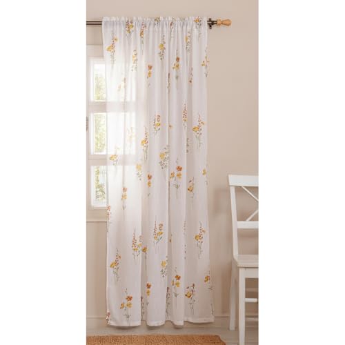 Image of HOMEMONDE Cotton Curtains for Window - Transparent Sun Light Filtering Sheer 6 Feet Curtain, Rod Pocket Top Style 1 Piece - (Opulent Bloom, 72 Inch)