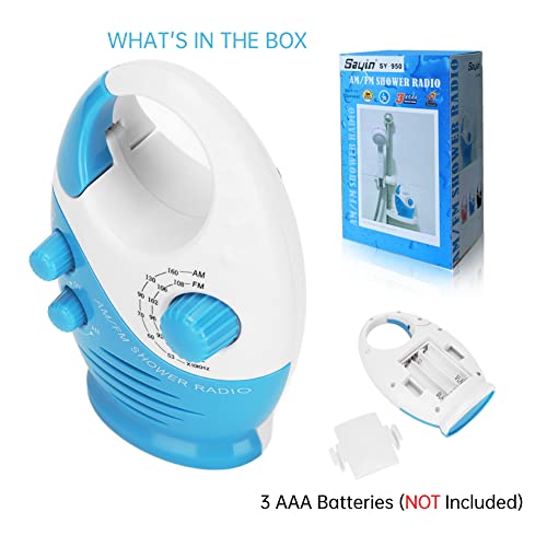 Yunseity Wasserdichtes Duschradio, Tragbares AM-FM-Radio mit Hakendesign, Batteriebetriebenes Radio, Eingebauter Lautsprecher, für Badezimmer, Küche, Außenbereich