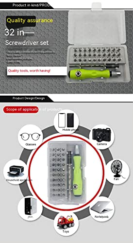 Non Slip Handle Telescopic Rod 32 In 1 Mini Magnetic Screwdriver Set,Portable Hardware Tool Kit,Household Mini Screwdriver,Multi-Functional Precision Screwdriver Set (Green) #TOP6