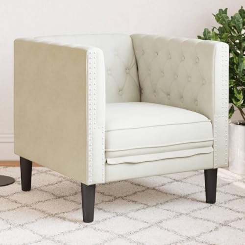 QZZCED Fauteuil Chesterfield en velours blanc crème, rembourré avec dossier et accoudoirs, style classique, pieds résistants, décoration élégante