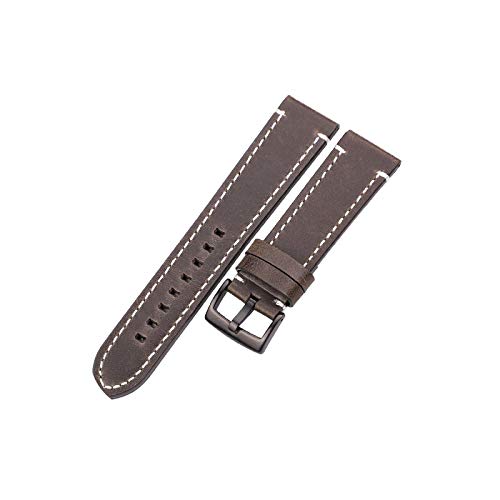 Genuine Leather Watchbands 18mm 20mm 22mm 24mm Black Dark Brown Women Men Cowhide Watch Band Strap Belt with Buckle-Green Black Clasp-22mm