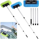 Ferrochef 2 Pack 58 Inch Extendable Car Wash Brushes, Soft Bristled Scratch Free Cleaning System with Long Handle, Universal Cleaning Tool Set for Vehicles Home Windows Tires Snow Removal(Green+Blue)