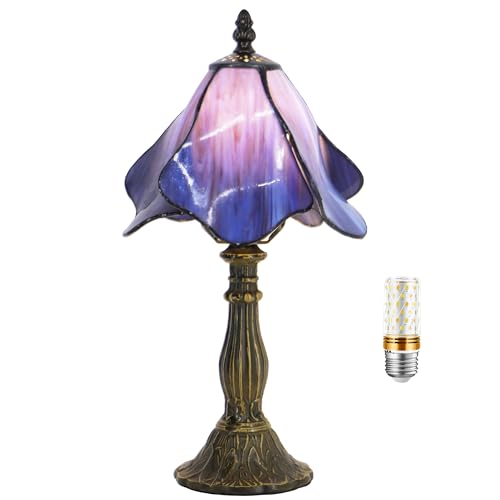 WFAYNTIFL Small Tiffany Table Lamp Purple Morning Glory Style W8H14.5 Inch
