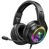 PG4 Wired Gaming Headset for PC, PS5, PS4, Switch, 3.5mm Gaming Headphones with Noise-Cancelling Mic, Surround Sound, Gaming Headset with LED Lights, Ergonomic Comfort, Ink Black