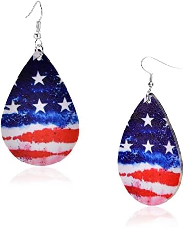 American Flag Earrings for Women and Girls 4th of July Patriotic Earrings Cute Teardrop Leather Dangle Earrings (Flag A)