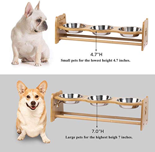 X-ZONE-PET-Raised-Pet-Bowls-for-Cats-and-Dogs-Adjustable-Bamboo-Elevated-Dog-Cat-Food-and-Water-Bowls-Stand-Feeder-with-2-Stainless-Steel-Bowls-and-Anti-Slip-Feet-Height-79-to-114-to-15 Adjustable Dog Food and Water Bowls
