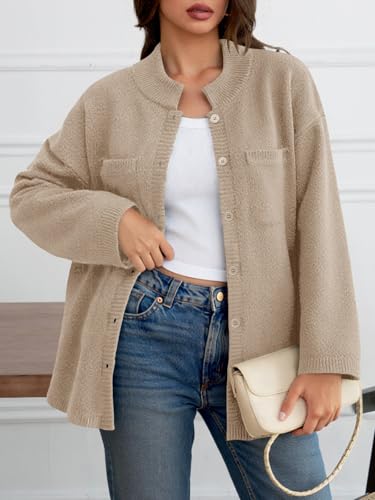 Image of Saodimallsu Womens Collared Cardigans Button Down Fall Sweater Jackets Oversized Casual Long Sleeve Knit Shirts