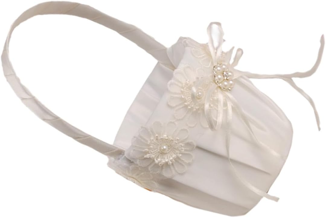 Elegant Flower Girl Basket with Handle for Weddings Charming Petal Basket with Pearl Detail Wedding Party Decor and Gift for Bridal Showers and Celebrations