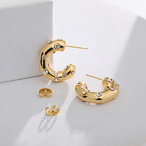 Chunky Gold Hoop Earrings For Women,18K Gold Plated Small Thick Open Gold Hoops Trendy Pearl Twisted Cz Earrings For Teen Girls #TOP3