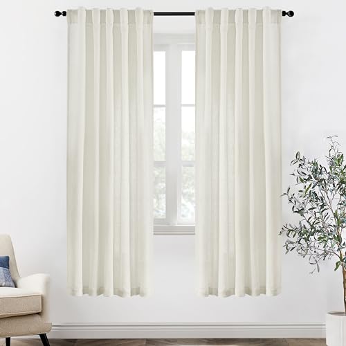 Image of XTMYI Closet Curtain for Bedroom Open Closet, Linen Semi Sheer See Through Door Curtains for Dooway, 78 Inches Long 2 Panels Set, Cream Ivory