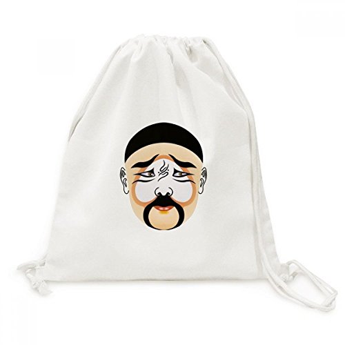 Sac à dos en toile Opéra de Pékin masque coloré sac de voyage à cordons