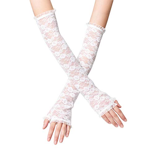 LassZone Demi Doigts d'Opéra Halloween Dentelle Gants d'Été Crème Solaire Longue Coude Conduite Équitation En Soie Couleur Pleine Manches Main Filles Mariage Étiquette Brassard Manchon Gants Cover