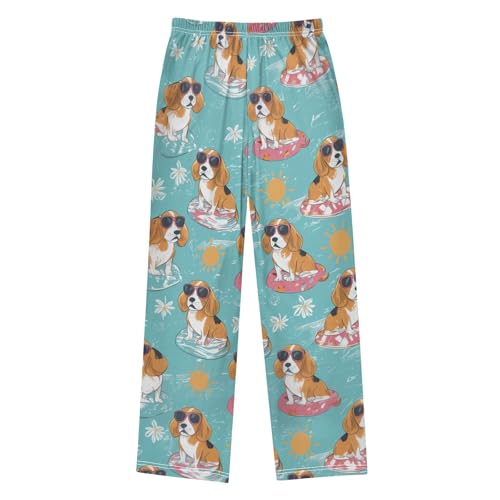 Beagle Daisy Florals Boys Long Pants Soft Trousers Elastic Waist Kids Lounge Bottoms with Pockets S-XL2