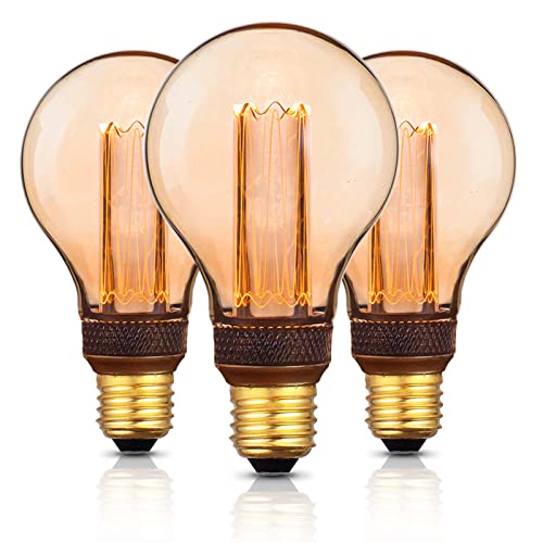 Edison Vintage Glühbirne E27 Dimmbar, E27 LED Vintage Design Birne, Retro Stil zur Stimmungsbeleuchtung, 230V 65LM 1800K extra warmweiß dimmbar, 3 Stück